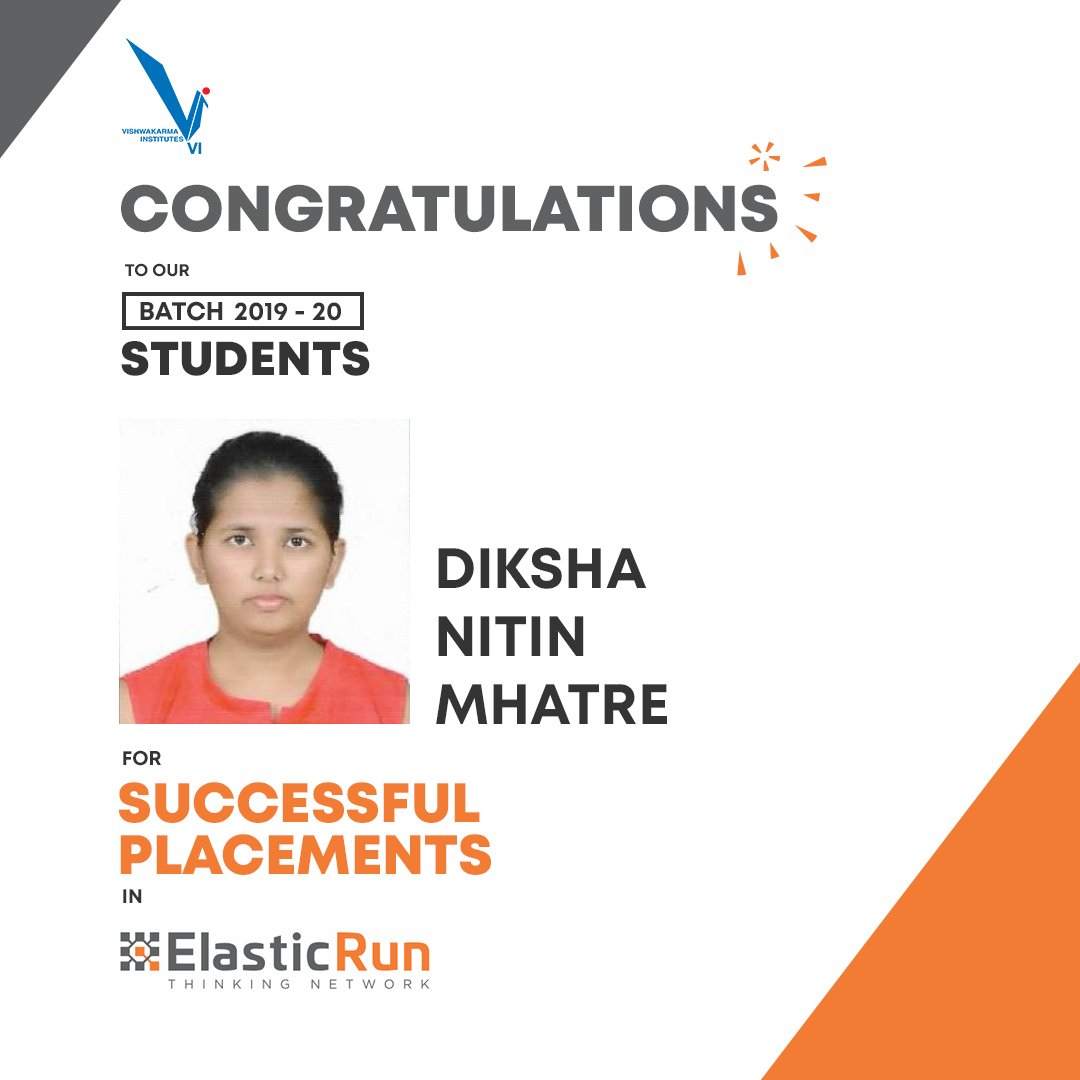 viit_pune's tweet image. VIIT Pune congratulates the following student on securing a job with Elastic Run.
#viitplacements #campusplacements #elasticrun