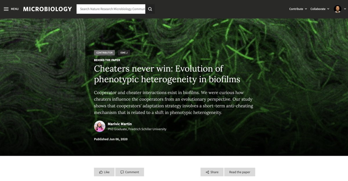 Read <a href="/MartinMavs/">Marivic Martin-Pohle, PhD</a>' Behind the Paper with some personal highlights on the way towards a PhD and her recent <a href="/ISMEJournal/">The ISME Journal</a> publication

naturemicrobiologycommunity.nature.com/users/409775-m…