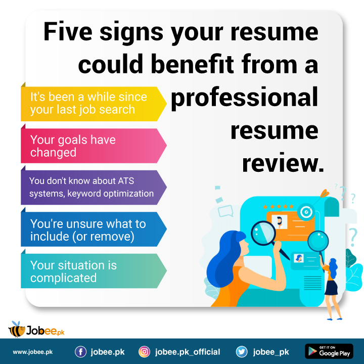 jobee_pk's tweet photo. Unsure if your resume can stand up to the competition and catch the eye of an employer? Here are five signs your resume could benefit from a professional resume review.

#Jobee #Jobs #Jobeepk #JobsinPakistan #BeeConfident #BeePositive #Skills #CreateaBuzz https://t.co/Zz6sZnZy5X