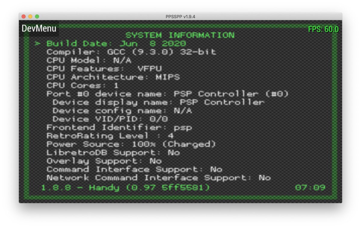 fjtrujy's tweet photo. Some #PSP dedication, yesterday I updated the toolchain in #Retroarch. We have jumped from #GCC 4.5 to 9.3.0. I hope some small improvements, I didn't measure it. This is available in the latest nightly binaries. @libretro #PSPDev #Retro Enjoy it! 💪🧑🏽‍💻 https://t.co/KJxi2eZMcM