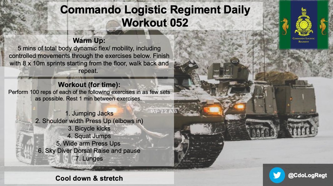 CdoLogRegt's tweet photo. Good morning and here is your first #workout of the week courtesy of our Regimental PTI. Work hard, keep well hydrated and remember to conduct the exercises correctly for maximum benefit. #RMFit @NAVYfit https://t.co/5VKhdC6czx