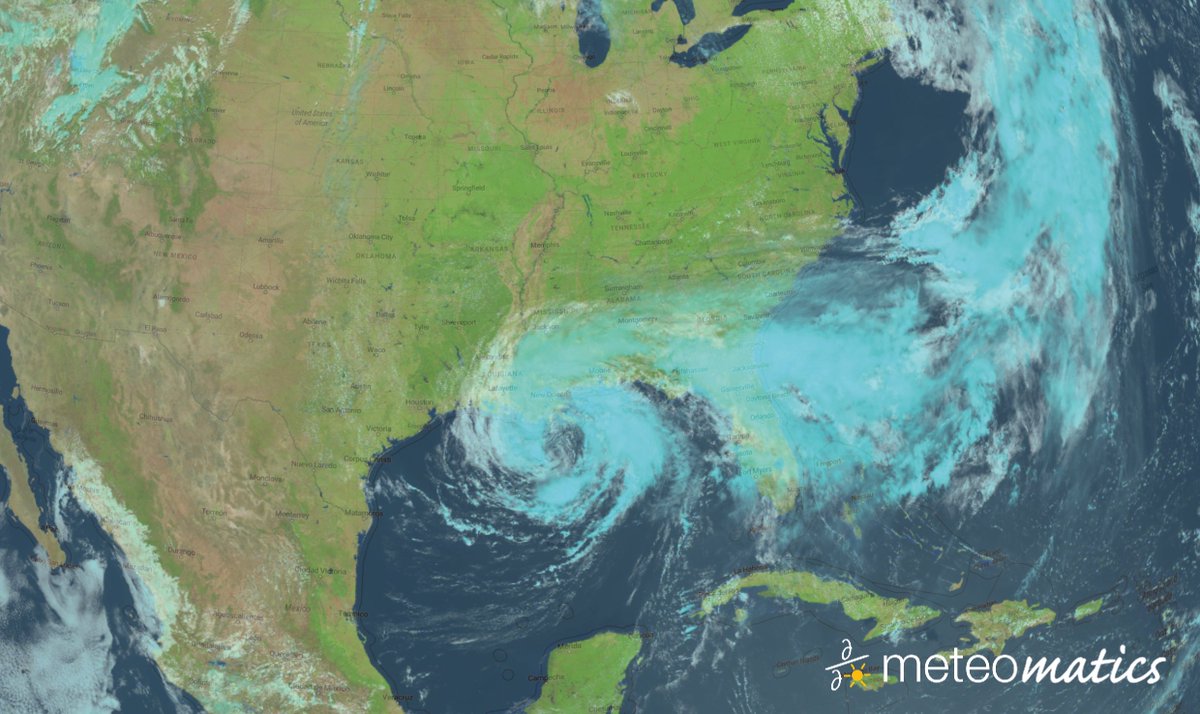 Meteomatics's tweet photo. Tropical Storm #Cristobal has made landfall in Louisiana on June 7th. With wind speed up to 80km/h, the storm should become a tropical depression within the next 24 hours and heavy rain will continue, which could result in floods and storm surges. #Meteomatics #weatherapi #API https://t.co/OthIUSy60u