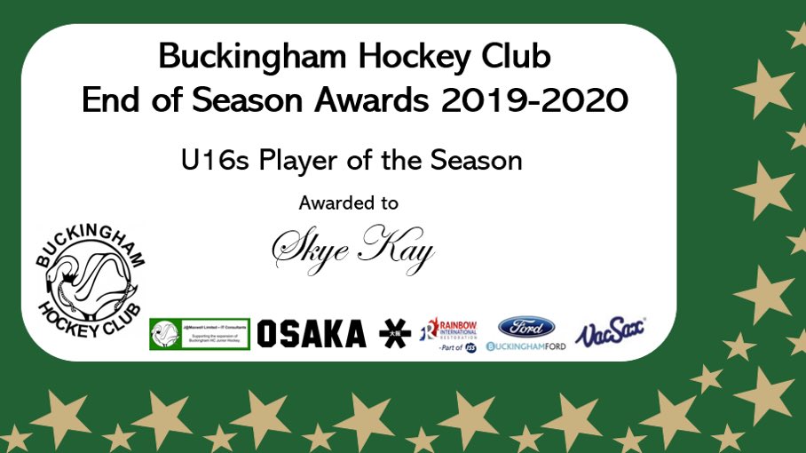 Skye has been awarded <a href="/Buckingham_HC/">Buckingham HC</a> U16s Player of the 2019-2020 season. A well deserved achievement to a fantastic and promising 13 year old! Many congratulations Skye #hockey #playeroftheseason