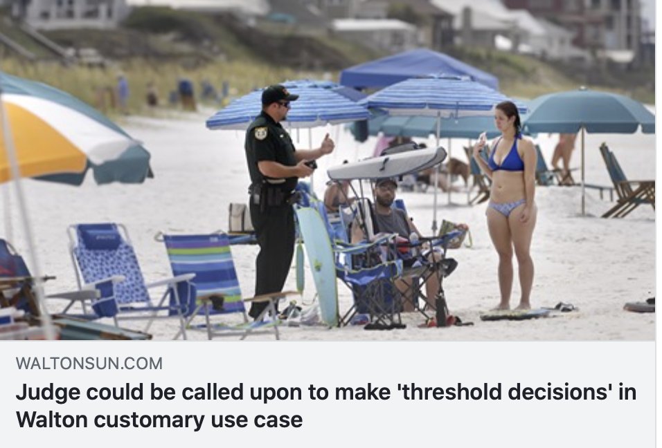 This is a long, long, long reach for any Lawyer to make arguing a case regarding beachfront land.    

“I do not think people would buy beachfront property if they did not have the right to exclude people from it,” attorney David Smolker told the judge.

waltonsun.com/news/20200605/…