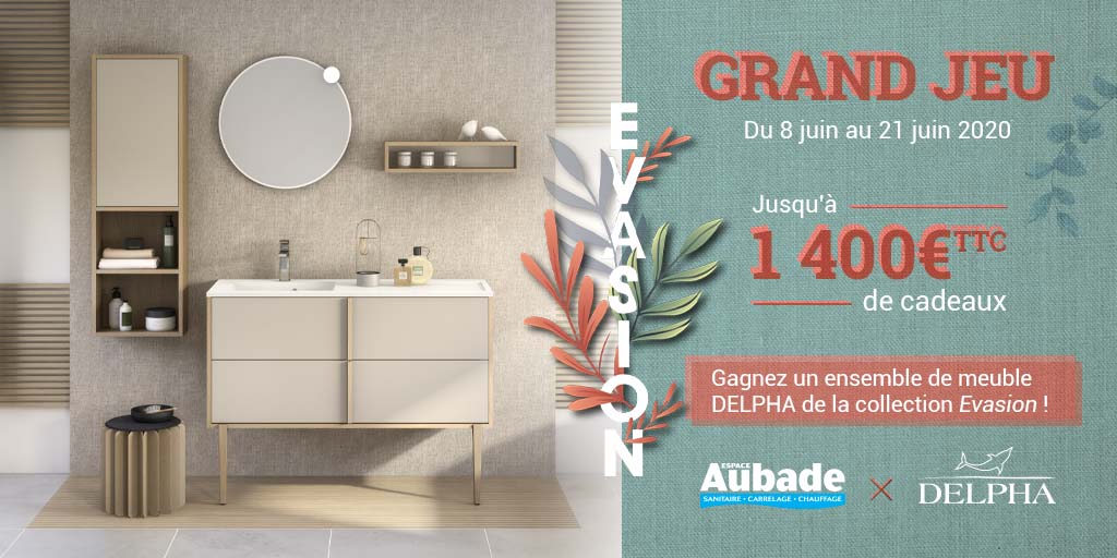 EspaceAubade's tweet photo. ✨#JeuConcours @EspaceAubade X @delpha_sdb✨
Tentez de remporter un #meuble #EvasionDelpha et des éléments de #SDB d'une valeur de 1400 € ! 
 
✅Follow @EspaceAubade 
🔄RT ce post
📣Mentionnez #VotreVille &amp; #EvasionDelpha
📅Fin de participation : 21/06/20
https://t.co/arsDveA6LC https://t.co/pB3eOvXgjp