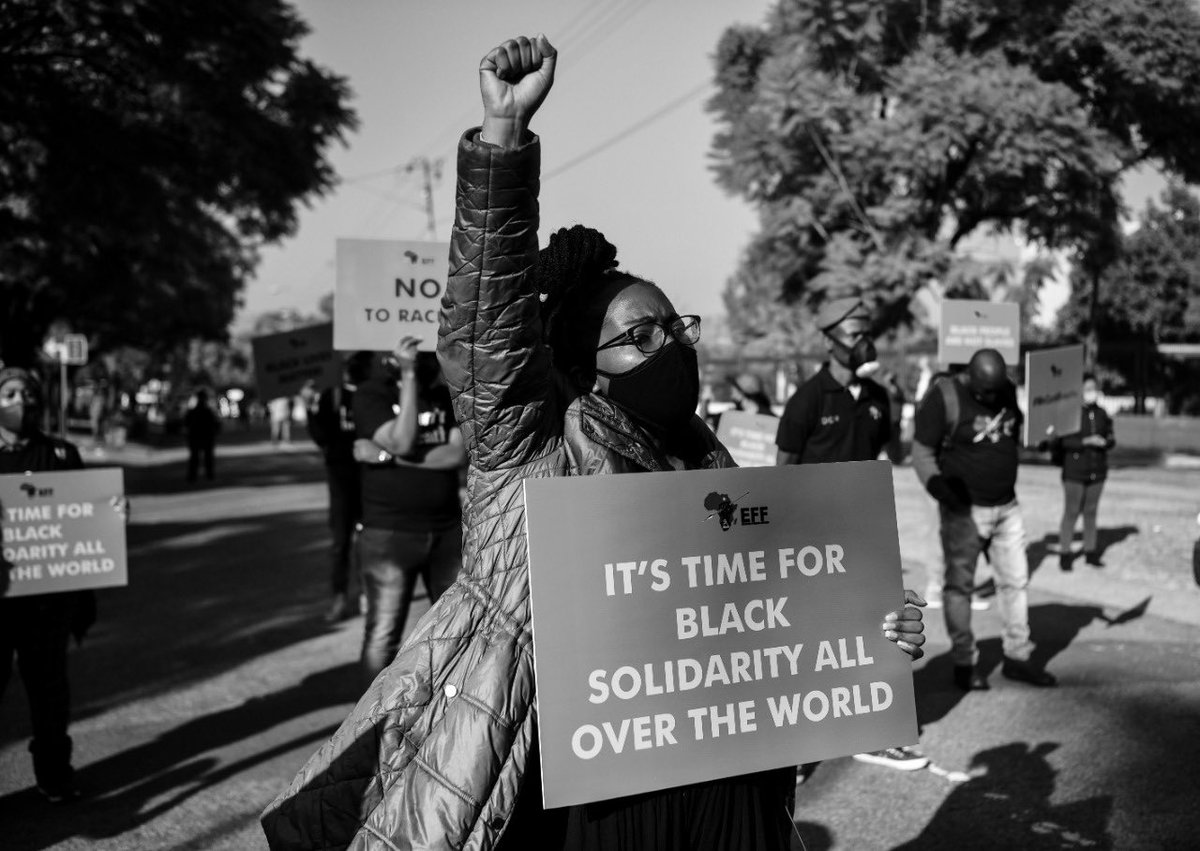 EFFSouthAfrica's tweet photo. It’s time for black solidarity all over the world. #EFFBLMProtest https://t.co/PBj3u0n0r3