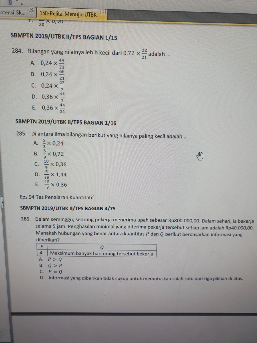 nemu channel ini di YouTube, it looks like it's not so popular and it deserves more!

buat yang mau belajar kuantitatif/saintek UTBK, check series "150 pelita menuju UTBK"-nya + ada modul .pdfnya. series barunya tentang kuantitatif bahasa Inggris.

channelnya: angie tanaja