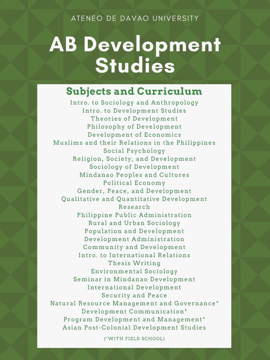 ADDU_Official's tweet photo. ENROLL NOW | Have a firm grounding in development discourses relevant to the developing world by enrolling in the Ateneo de Davao University’s AB Development Studies program! https://t.co/fMi2pYNEIO