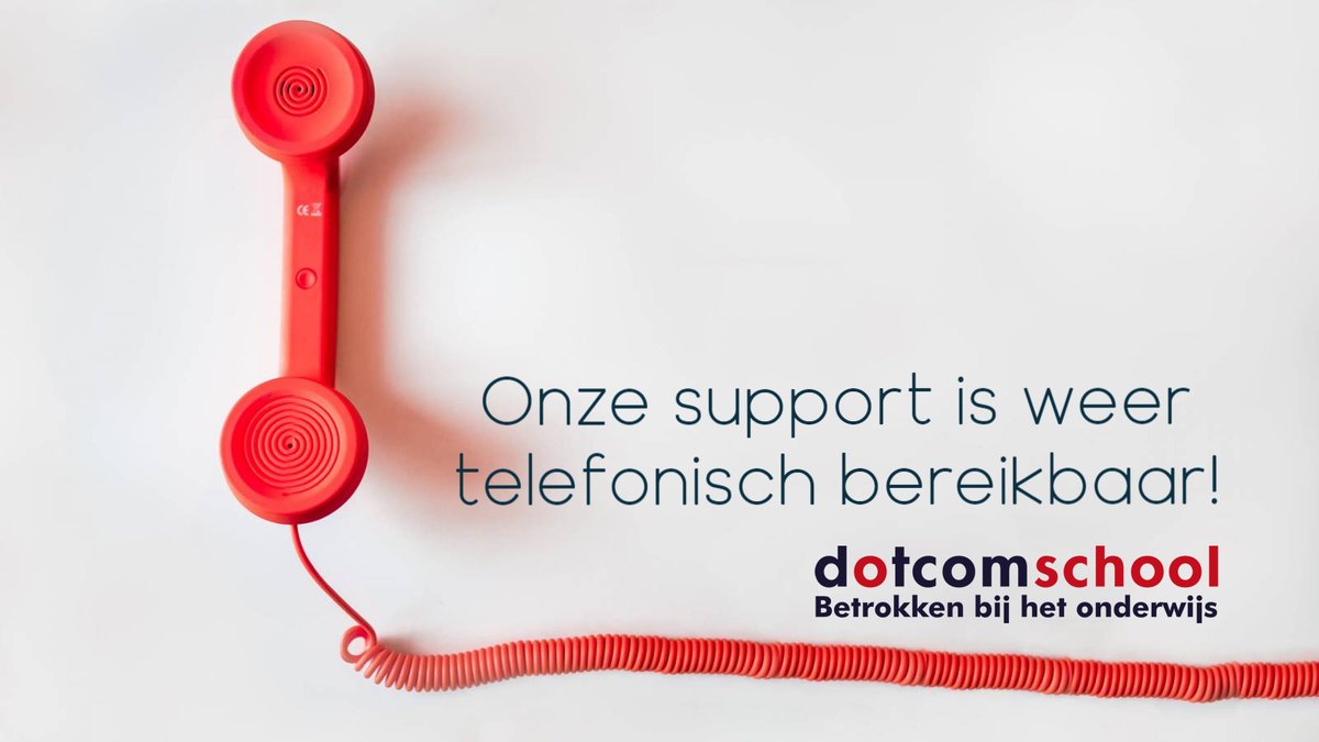 dotcomschool's tweet photo. #telefonischbereikbaar 

Vanaf vandaag is onze support-afdeling weer telefonisch bereikbaar! Heeft u een technische vraag en komt u er zelf niet uit?  U kunt ons dan gewoon weer bellen, uiteraard staan we weer graag voor u klaar! 
- Team Dotcomschool - https://t.co/GPTR8Xsixg