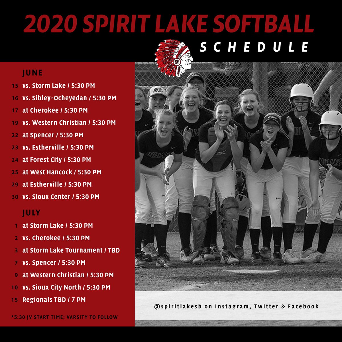 SpiritLakeSB's tweet photo. Here’s your 2020 @SpiritLakeSB schedule! 
Pic: @mattheinrix @DickinsonCoNews 
Design: Jordi Gerking https://t.co/gWfEGsxMKk