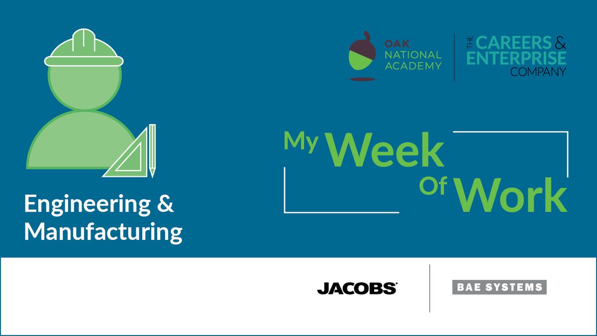 Here are a couple of the leading businesses in Engineering &amp; Manufacturing who will virtually open their doors to young people for #MyWeekOfWork.👩‍🔧👷‍♂️<a href="/JacobsConnects/">Jacobs</a> <a href="/BAESystemsplc/">BAE Systems</a> 
Find out more: classroom.thenational.academy/year-groups/ye…