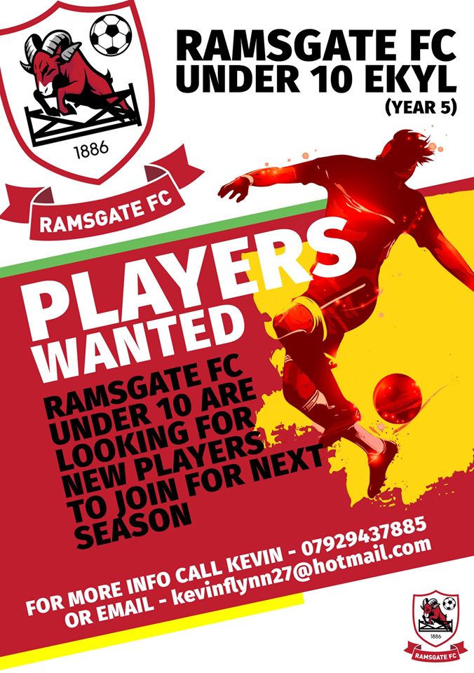 Ramsgate_FC_YS's tweet photo. We have a number of sides holding trials and looking to add extra players for the coming season, please register an interest by contacting managers on the flyers.
⚽️🔴⚪️
#ramsgatefc #coyr #ekyl @KentYouthLeague #kglfl #kyl #fdyfl #youthfootball #grassroots #football #boys #girls https://t.co/wwwGbJMwwp