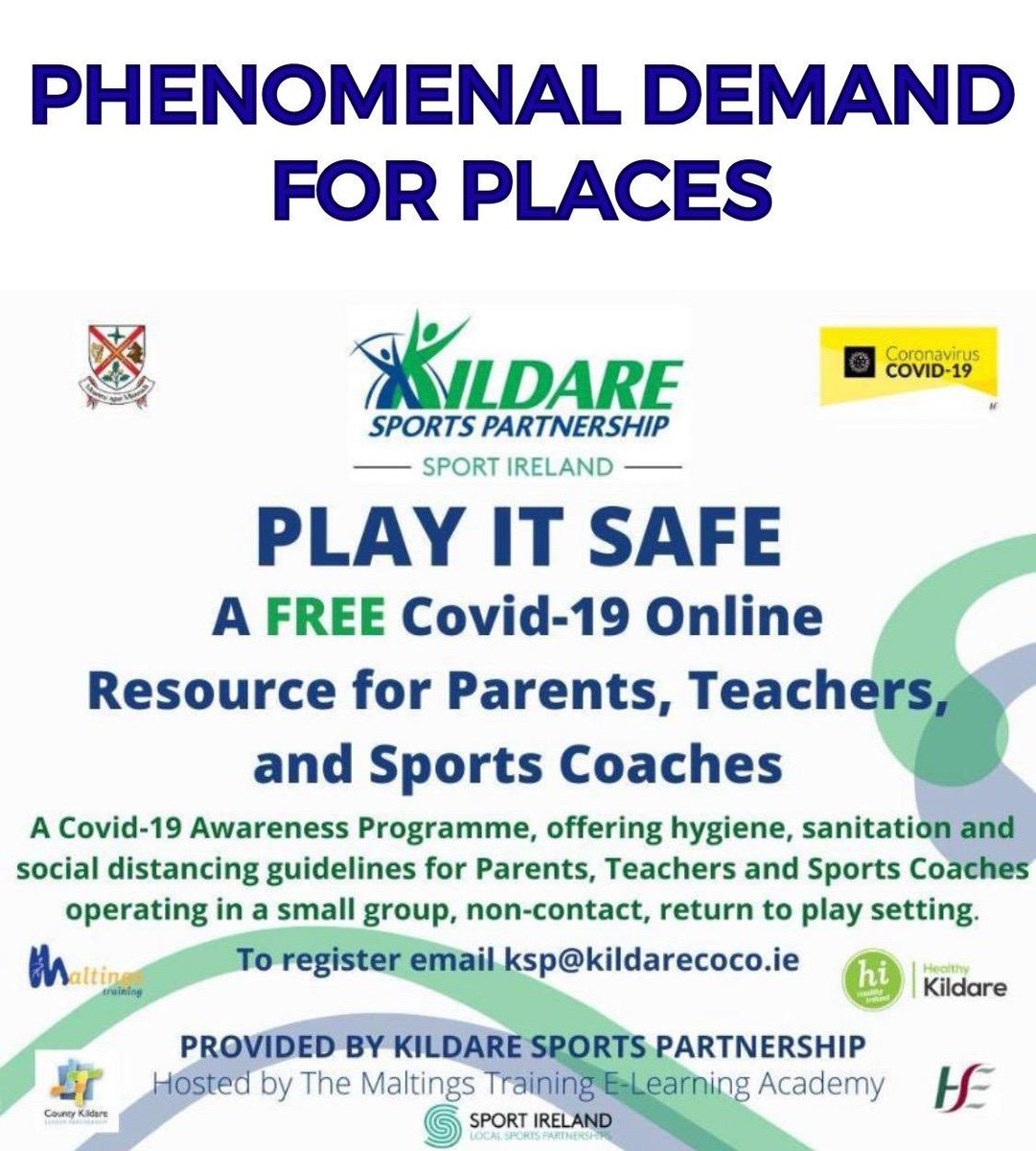 CSDO_KILDARE's tweet photo. PHENOMENAL 
We are working hard today to clear the backlog (1500+ applicants to date). If using a work e-mail, please check your Spam folder for the link to our FREE resource “PLAY IT SAFE” as your firewall may redirect it. @CountyKildareLP @KildareGAA @KildareCoCo @sportireland https://t.co/r4MCfeKIvB