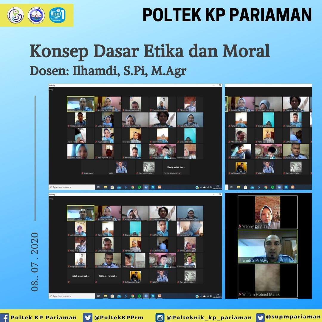 Kuliah Prodi Usaha Budidaya Kelas B
Mata Kuliah Etika Bisnis bersama Bapak Ilhamdi, S. Pi, M. Agr dengan Materi Konsep Dasar Etika Dan Moral

<a href="/Pusdik_KP/">BRSDM Pusdik KP</a>
<a href="/kkpgoid/">KKP RI</a>
@brsdm_kp
<a href="/sjariefwidjaja/">Sjarief Widjaja</a>
<a href="/bsuprakto/">Bambang Suprakto</a>
<a href="/anileilani/">Ani Leilani</a>
