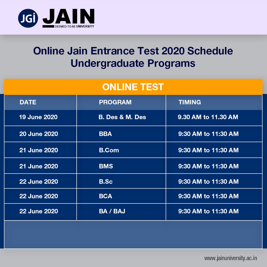 JainDeemedtbUnv's tweet photo. Amazing #opportunity for the aspiring #students who have missed the chance to appear for the #JET2020 Exam last month. Here,is a chance for JAIN ENTRANCE TEST this time.

✅For more info: https://t.co/Rfqdu4RnD5

✅JET 2020 Exam: https://t.co/zvhZGUYGuu

#JainDeemedtobeUniversity https://t.co/Awn46cIdg6