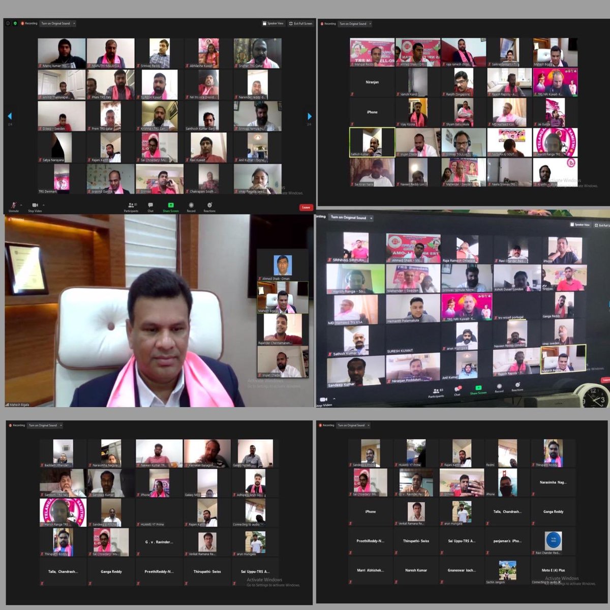mbigala's tweet photo. TRS NRI Global Zoom Meeting with all TRS NRI Teams to celebrate Telangana Formation day and thank CM KCR Garu.                     Connected 50 countries from New Zealand to USA(West Coast) with 19 hours time difference.@KTRTRS @RaoKavitha @trsharish @MPsantoshtrs @trspartyonline https://t.co/3DoZF6vLEL