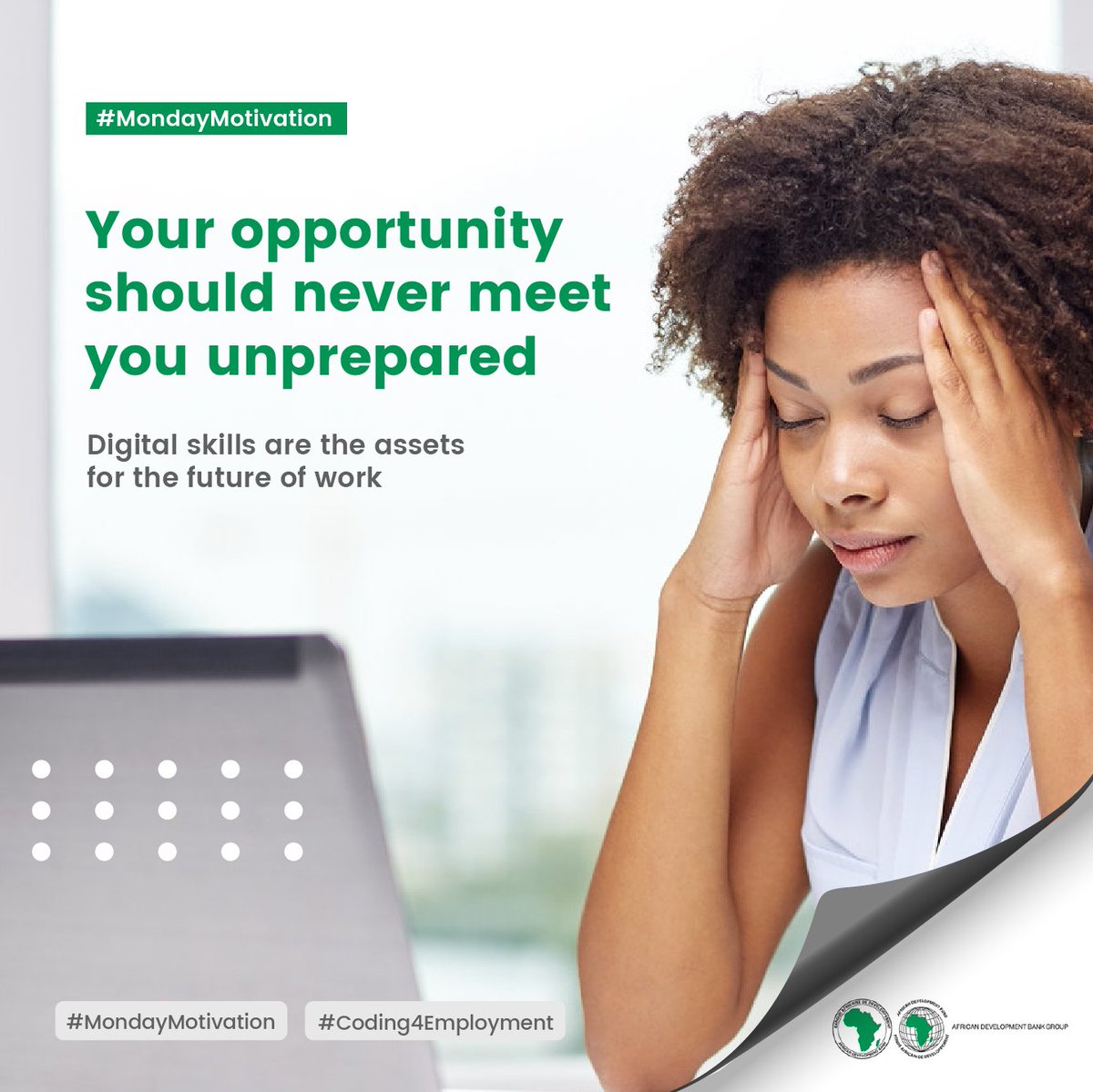AfDB_C4E's tweet photo. Success happens when opportunity meets preparation and your opportunity should never meet you unprepared.
#MondayMotivation
#DigitalNigeria
#SkillUpDuringLockdown
#DigitalSkillsGap
#McAndersonInsituteOfTechnology
#AfricanDevelopmentBank https://t.co/ZhXnaSP4XJ