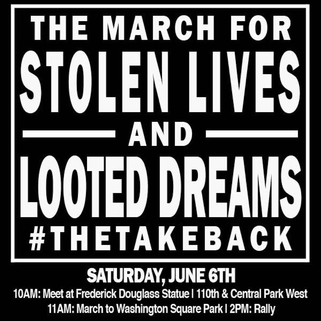 faiza_n_ali's tweet photo. Today we march for stolen lives and looted dreams of black women and men. NYC, be there, 10AM at 110th &amp; Central Park West. Don’t forget to #WearAMask. #TheTakeBack https://t.co/9tmgz5fb2D