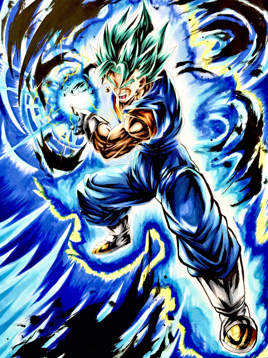 1boy male focus solo super saiyan aura gloves green hair  illustration images