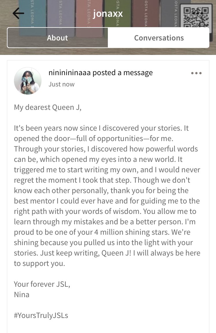 nininininaaa's tweet photo. I'm proud to be one of your 4 million shining stars, Queen @jonaxx_WP 🥺❤️

#YoursTrulyJSLs https://t.co/XvoZonCZOb