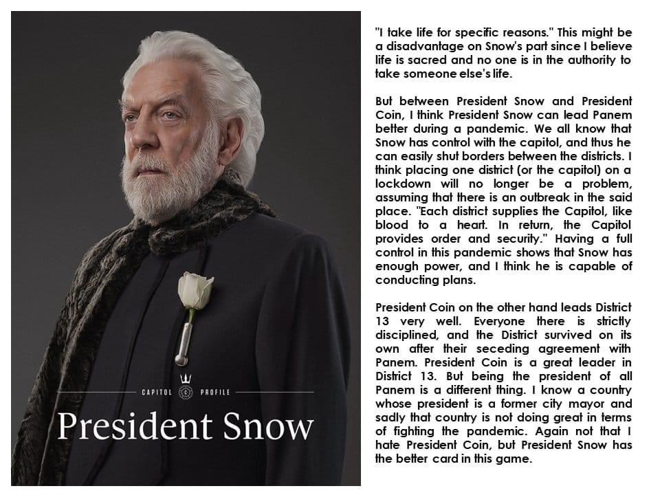 HungerGamesPhil's tweet photo. The Gamemakers are truly amazed by all the #TeamSnow and #TeamCoin arguments!

Although the sun might peak in the summer 😎,  it’s always WINTER in Panem. 🌨️ Congratulations to @ferdz_Evans for his winning #TeamSnow entry!
 #scholasticasia #thehungergames #HGPWeeklyTribute https://t.co/OZQVmTqRfL