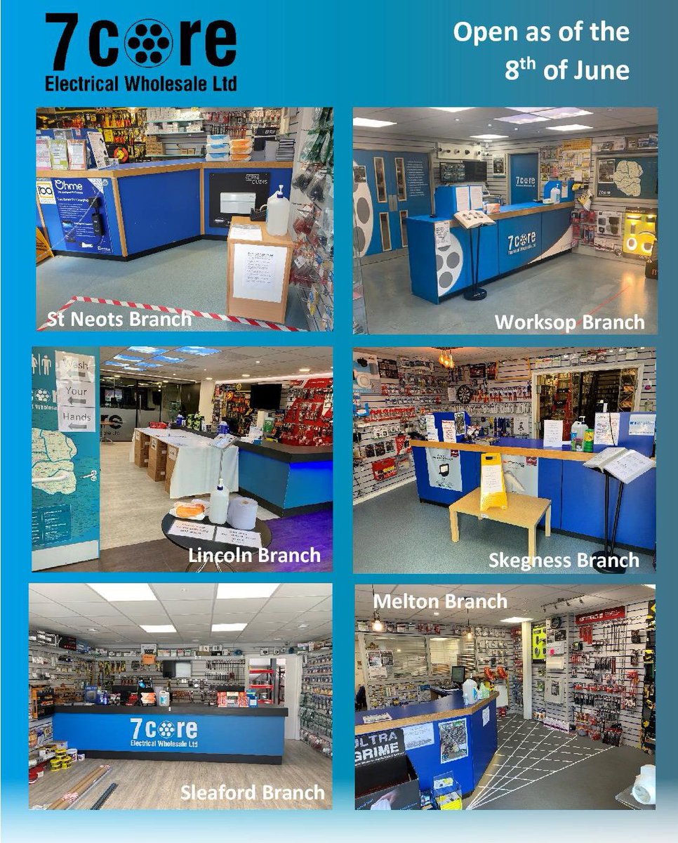 7coreelectrical's tweet photo. Whilst 7 Core Electrical would urge as many people as possible to take advantage of our call and collect service, we are pleased to announce that as of next week ALL our trade counters will be open for business adhering to social distancing guidelines. https://t.co/frVIBfqjzS