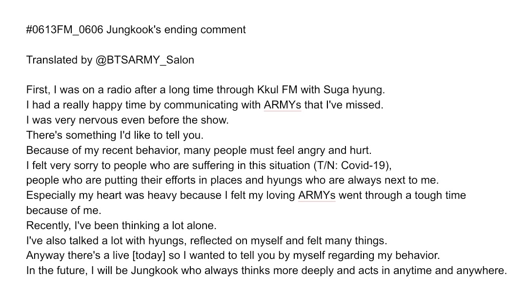 BTSARMY_Salon's tweet photo. 🐰's ending comment translation https://t.co/xgegPTZ1Mn