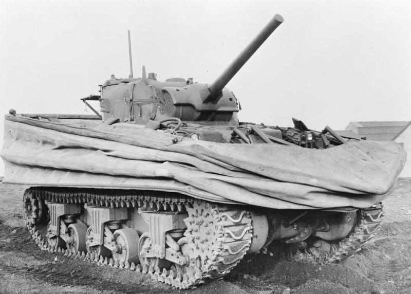 Perhaps the most important of the Funnies though was this thing here, coquettishly flashing a bit of ankle - the Sherman DD.