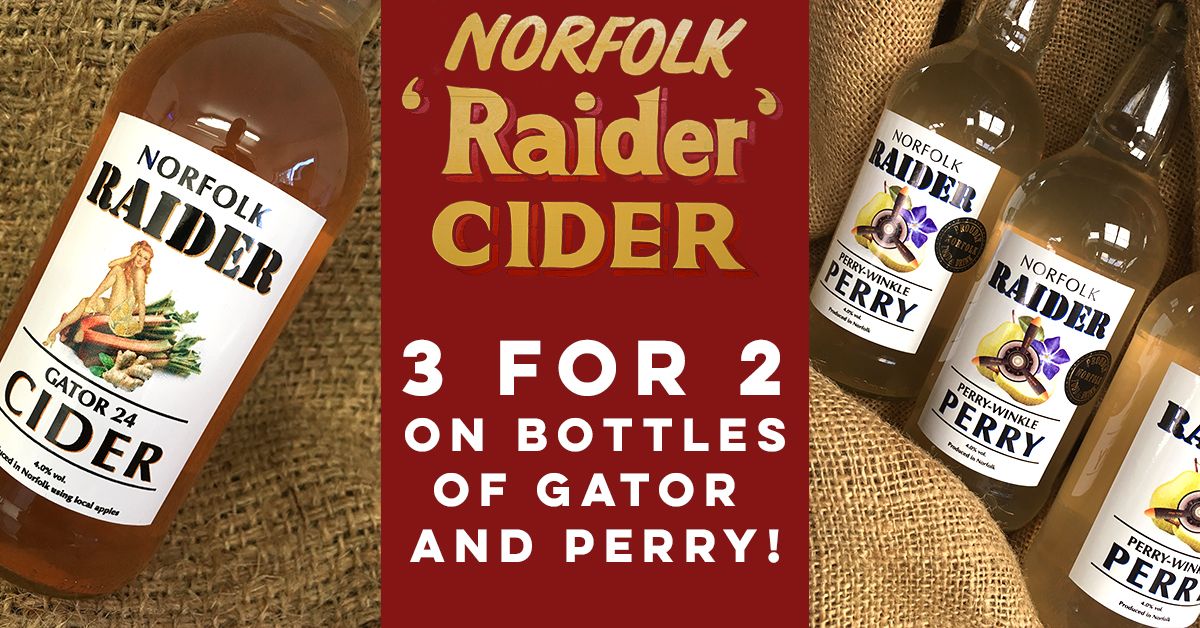 RaiderCider's tweet photo. 3 for the price of 2! ๐ฅณ
We're offering a 3 for 2 deal on bottles of Gator 24 and Perry Winkle. Just ยฃ8 for 3 bottles!
https://t.co/9Jjybg61rg
#NorfolkCider #CiderOffer #Cider #TraditionalCider #CiderLover https://t.co/opV4fkTuxS