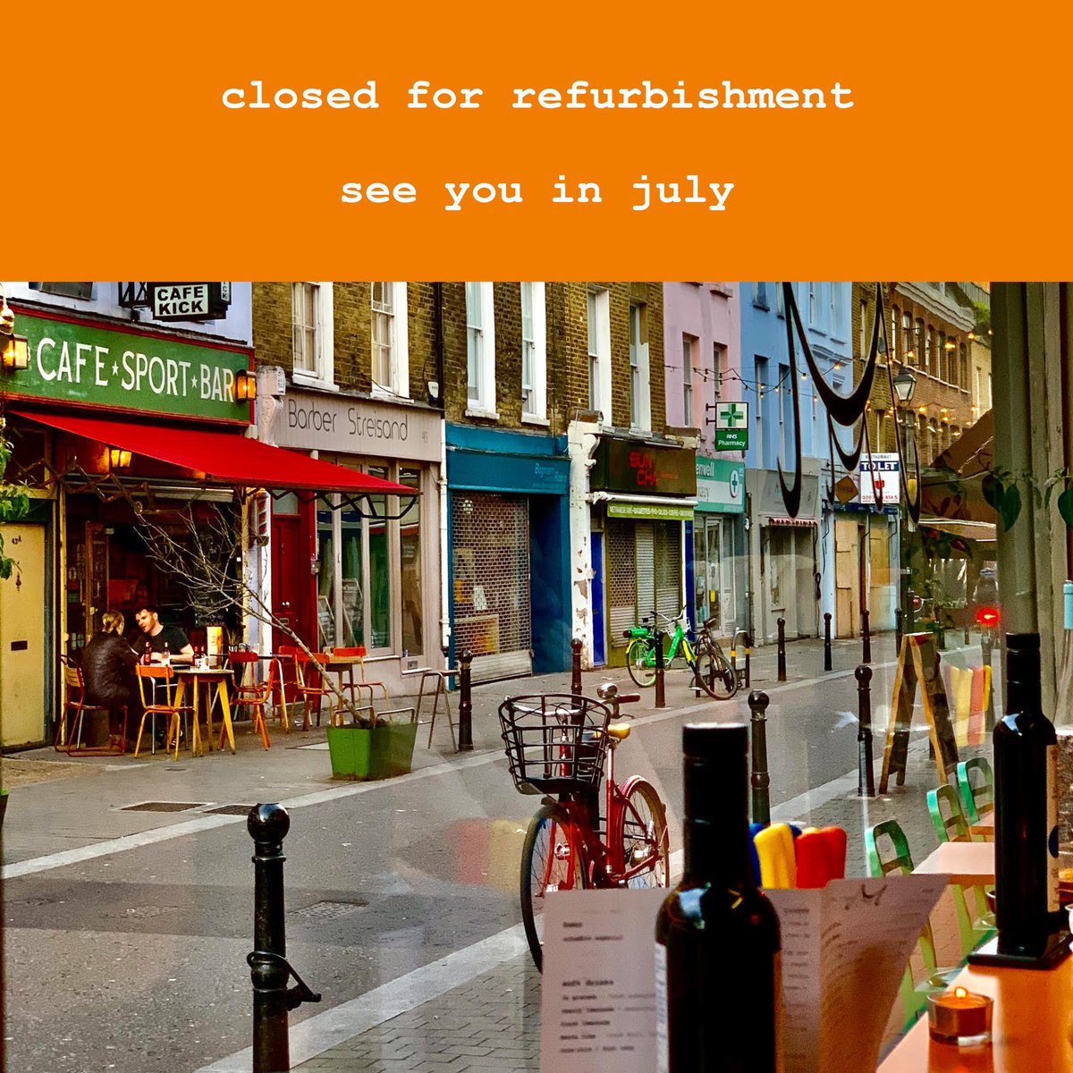 We are closing while we undergo a much needed facelift. We want to thank everyone who has supported us over the last 4 weeks, it’s truly inspiring to see &amp; feel the support from our locals! We will welcome you back in July with a new lick of paint and a glass of sherry in hand!