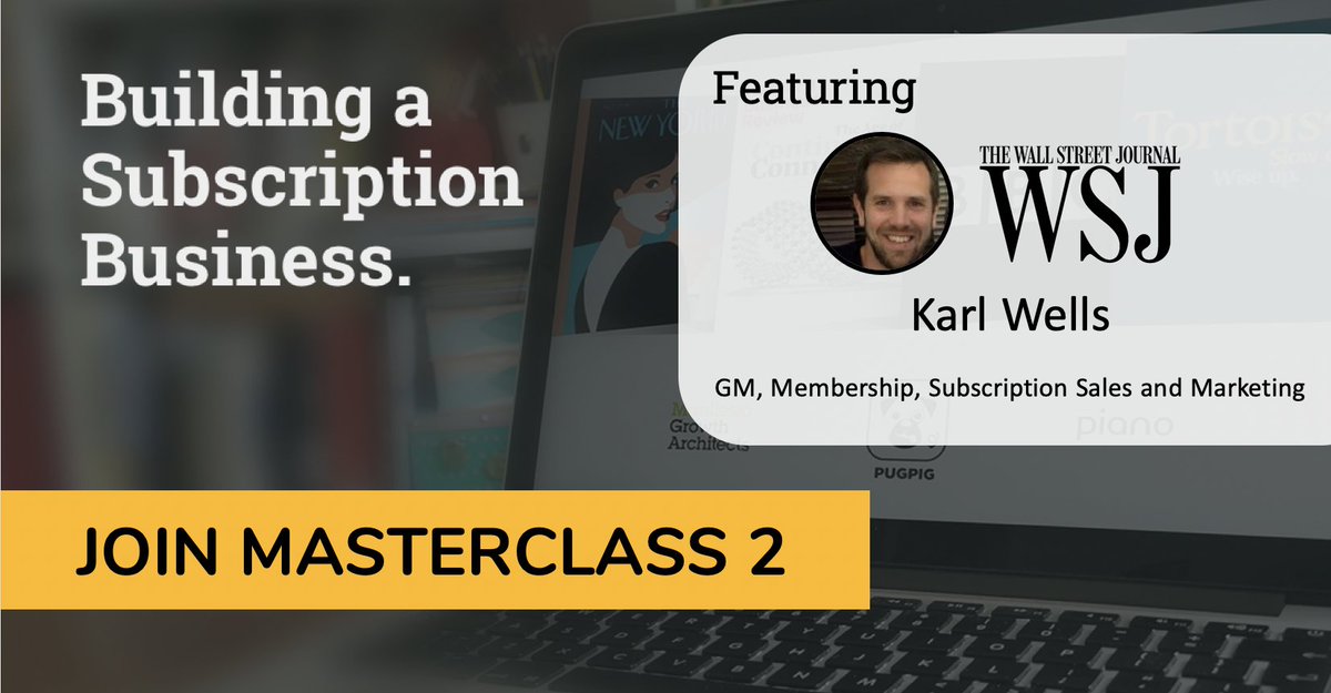 We're looking forward to the second of our masterclass series next Wednesday featuring Karl Wells of 
<a href="/WSJ/">The Wall Street Journal</a> . Koin our free masterclass here: rb.gy/ogoo3x

Check out our whole program here: buildingasubscriptionbusiness.com/masterclasses/