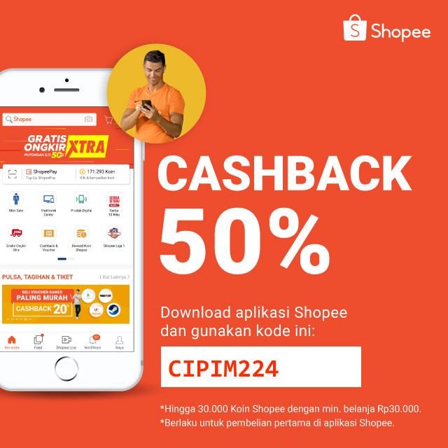 Dapatkan Cashback 50% untuk pembelian pertamamu dengan kode: CIPIM224. Yuk, download aplikasi Shopee sekarang dan nikmati belanja dengan gratis ongkir! shp.ee/armps4j?smtt=0…