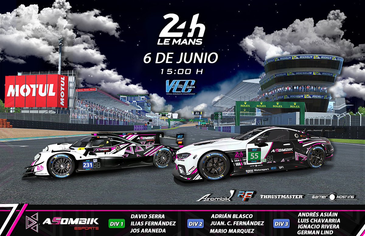 🏁🏁 ¡¡CARRERA!! 🏁🏁

 Ultima cita del <a href="/rf2VEC/">rF2 VEC</a>  en <a href="/rFactor2/">rFactor 2</a> !!! 👏👏

Esta tarde apartir de las 15:00h bandera verde y arrancan las 24h de lemans🔝

A sido un año duro y hoy llegamos al final! 

Mucha suerte a nuestros pilotos y a por todas! 🤜🤛
<a href="/asombik/">Asombik</a> <a href="/TMThrustmaster/">Thrustmaster Official</a>