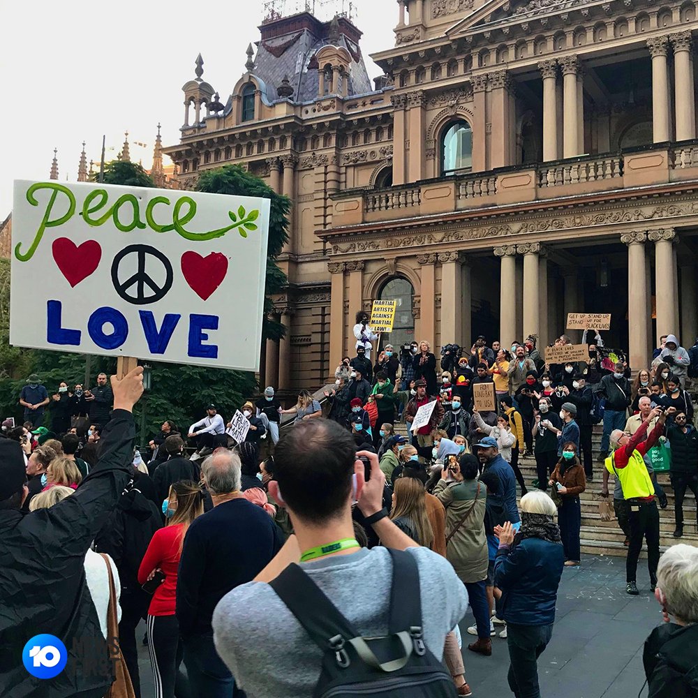 10NewsAU's tweet photo. Tens of thousands of Australians marched through the streets of Brisbane, Sydney, Melbourne and Adelaide today for #BlackLivesMatterAustralia rallies. 
Protesters called for a stop to Aboriginal deaths in custody and stood in solidarity with the #GeorgeFloyd protests in the U.S. https://t.co/i4Tth2gUml