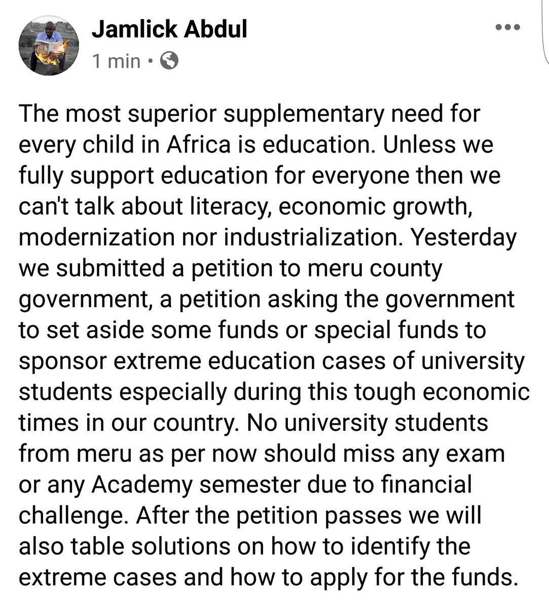 JamlickM7's tweet photo. Education is key and as enlightened youths we will try all our best to see that every child completes his or her education at any level of study. We have started all this by trying to engage meru county government. https://t.co/ad5e8QFnQP