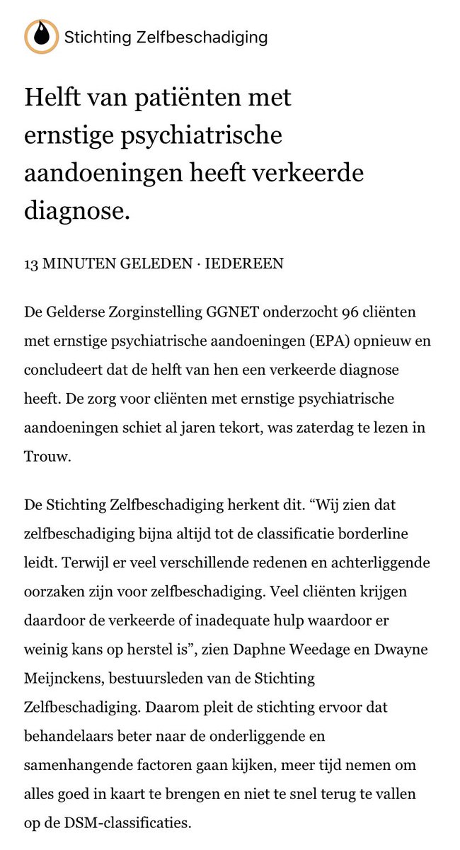 lsz_nl's tweet photo. Helft van patiënten met ernstige psychiatrische aandoeningen heeft verkeerde diagnose... lees hier het artikel: https://t.co/3zwWZ2u0hr