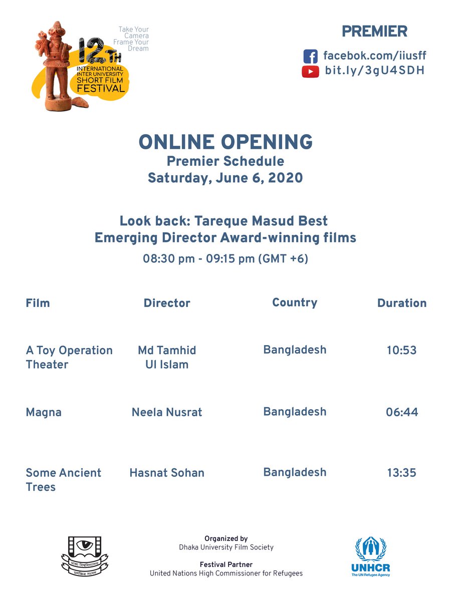 iiusff1's tweet photo. Today's #Premier Schedule of the Online Opening of the #12thIIUSFF.
Watch the premier on the #Facebook page (https://t.co/7bzDTnj3En) and #YouTube channel (https://t.co/DEir0tmzDY).
#iiusffAtHome #iiusff12 #dufs #unhcr https://t.co/mJEssuQd9V