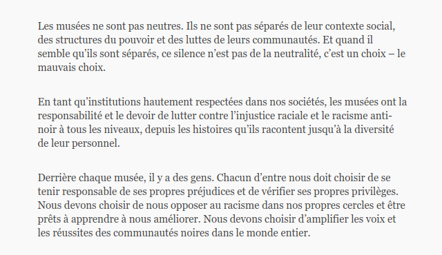 sebastienmagro's tweet photo. .@Icomofficiel : "Les musées ne sont pas neutres. Ils ne sont pas séparés de leur contexte social, des structures du pouvoir et des luttes de leurs communautés. Et quand il semble qu’ils sont séparés, ce silence n’est pas de la neutralité, c’est un choix – le mauvais choix." https://t.co/YyQ2lxSy5Z