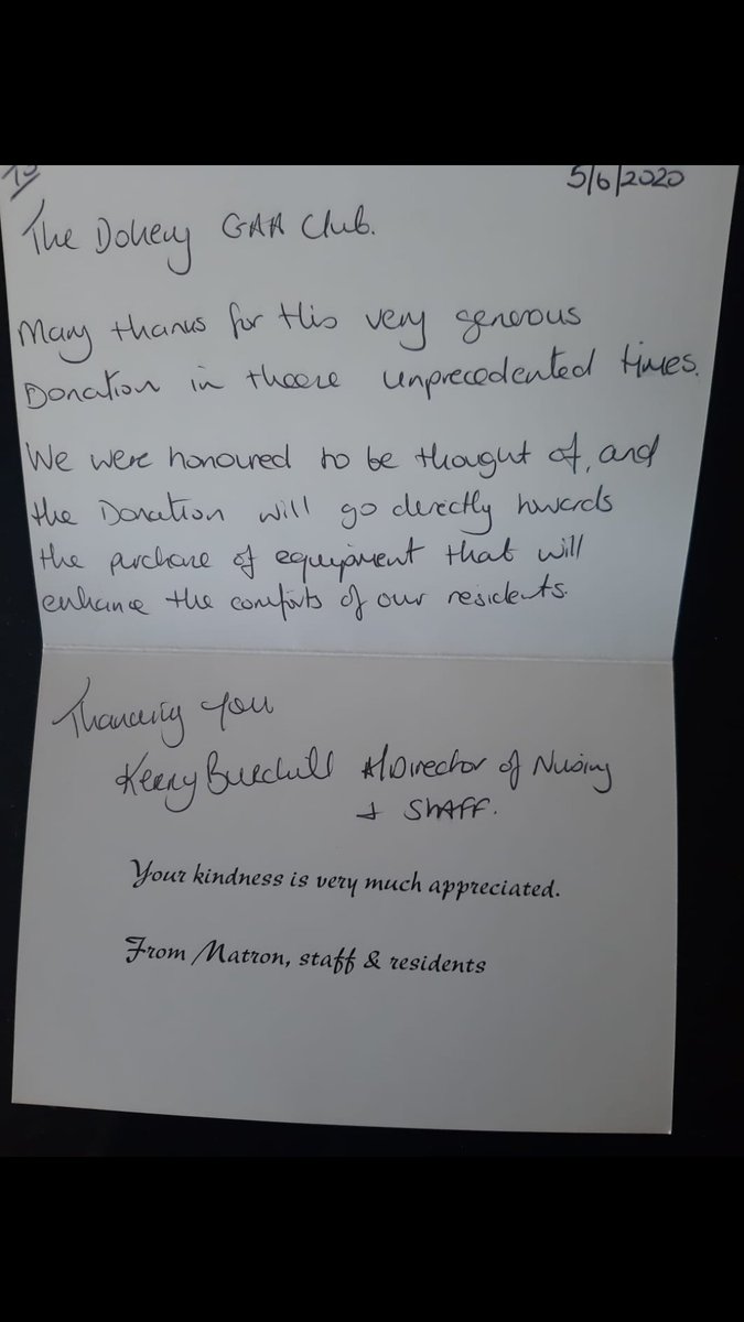 Thank you letters from <a href="/PietaHouse/">Pieta</a> &amp; Dunmanway Community Hospital for our Fundraising efforts. Again thanks to everyone who participated in the event &amp; to those who donated to these 2 worthy causes. Over 6k raised for each charity. #Malinandback <a href="/DohenyLadiesGFC/">Doheny Ladies GFC</a> <a href="/sammaguiresGAA/">Sam Maguire GAA Club</a>