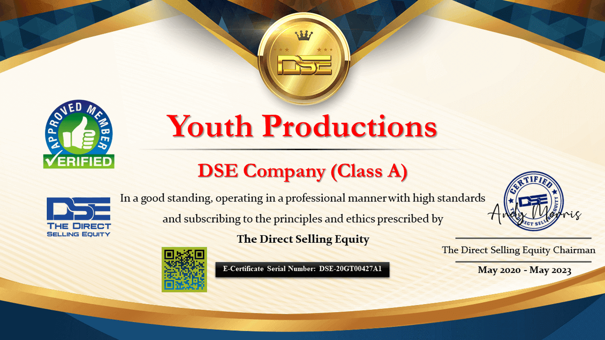 DSellingequity's tweet photo. Youth Productions has been Listed on the DirectSellingEquity Directory at https://t.co/lDaMUTWkp0
#Certificate valid for 3 Years π
Congratulations
@YProduction @YouthProduction
.
.
.
#YouthProduction #YouthProductions #Youth_Production #DSE #DirectSellingEquity https://t.co/0kQMBvL7dX