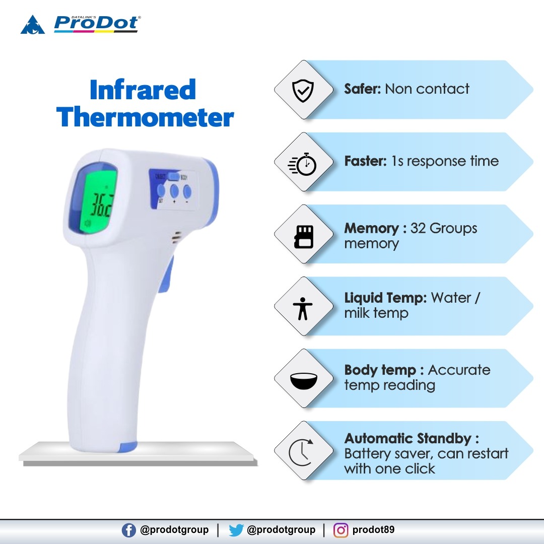 ProDotGroup's tweet photo. 👉Here are some of the features of our Non-Contact Infrared Thermometer which makes it the best quality thermometer.
.
.
.
.
.
.
#LifeAtProdot #OneProdot
#Corona #coronavirus #MadeInIndia 
#staysafe #infraredthermometer
#socialdistancing #socialdistance
#staysafecollage #COVID https://t.co/pPpIL60gqY