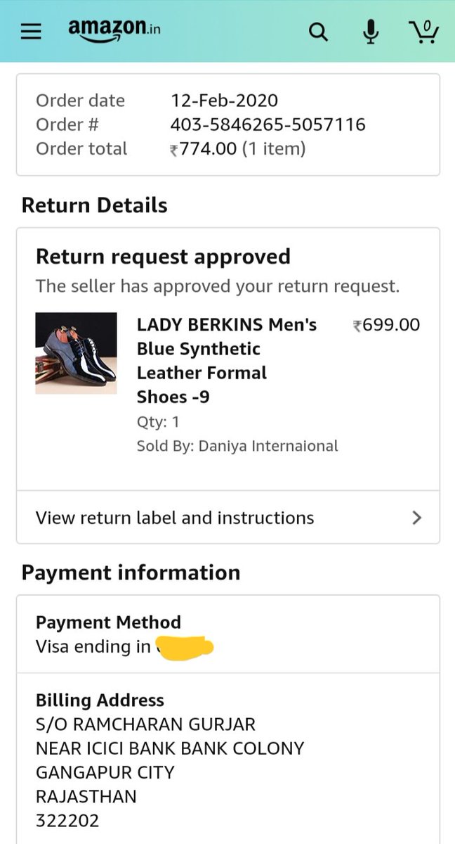 nikky_1291's tweet photo. #hateamazon
I purchased a shoes on 12 feb 2020 but this company not take return and not given refund i want to file a case against @AmazonHelp  @amazonIN  because everyone give me pending dates solve my issue https://t.co/XfXLfwwvmf