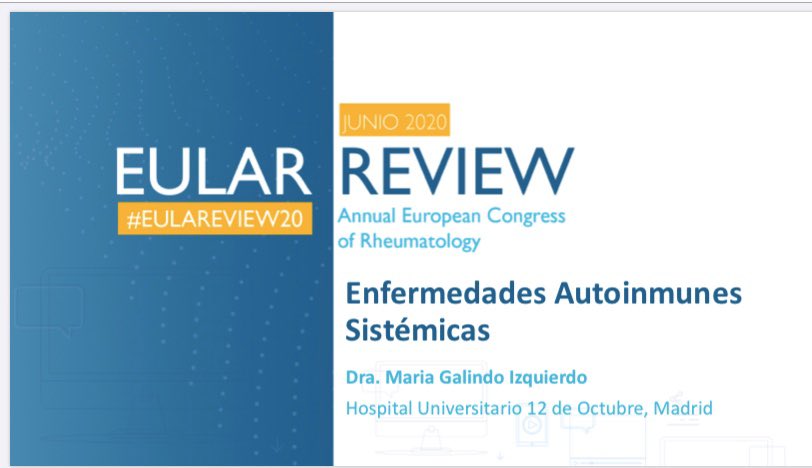 EtrujilloMartin's tweet photo. No se pierdan en #EULAReview20 de @SEReumatologia la selección de la Dra. Maria Galindo sobre enfermedades autoinmunes. Vienen nuevos tiempos para el manejo de lupus....verlo en https://t.co/LjEdp3LZ7F https://t.co/bTFIbKHjLU