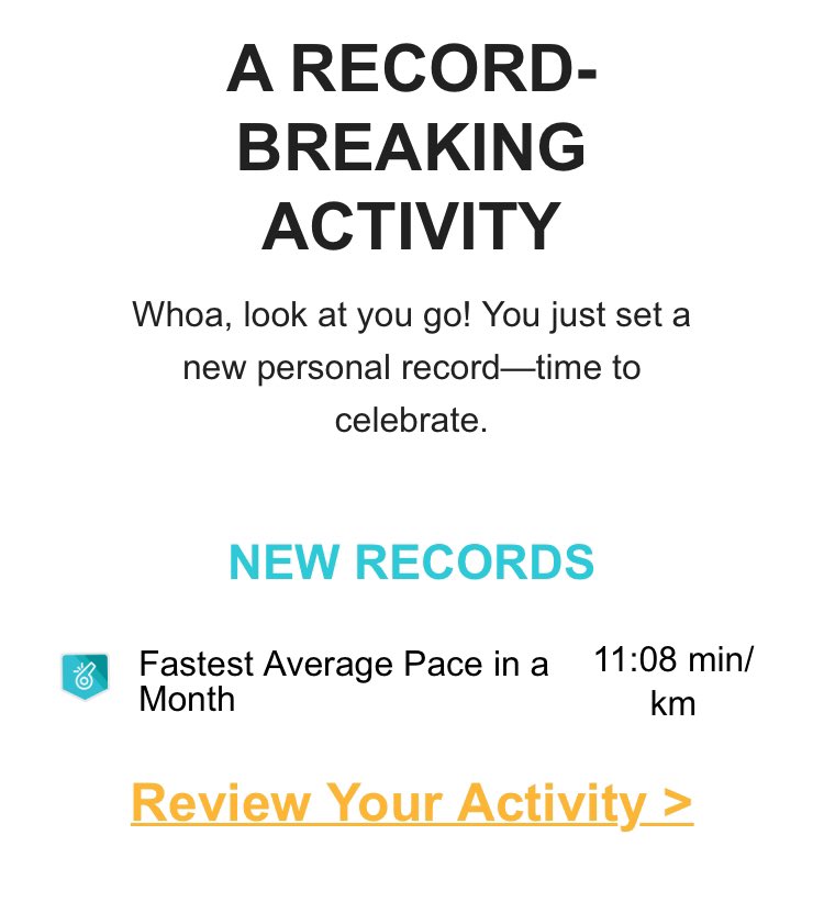 I’m getting faster!  Breaking personal records  Working my up to 6km/hr 