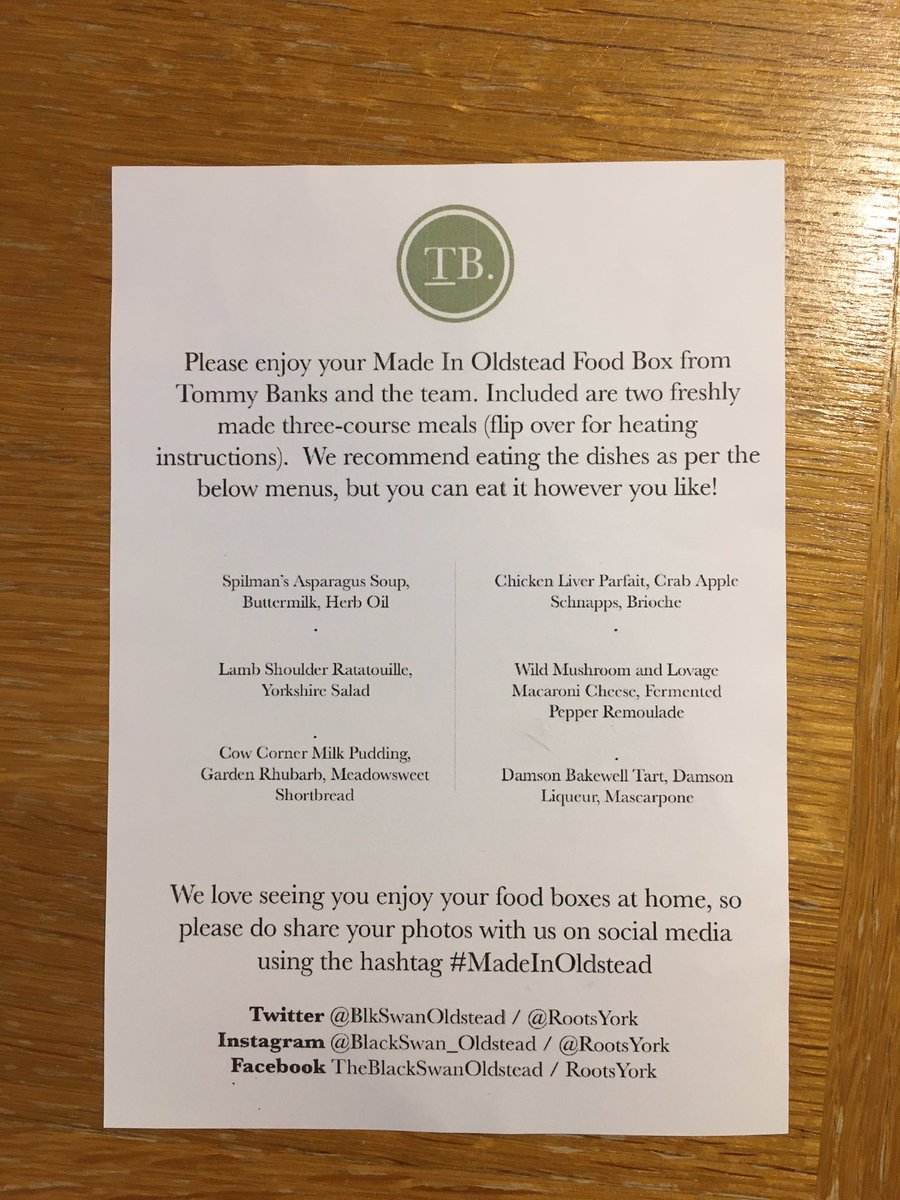 No_More_Tiers's tweet photo. Very pleased with our #MadeInOldstead take out box from @RootsYork this weekend! This was last night’s 3 course meal (see right hand column on the menu for dish details); looking forward to Round 2 tonight! Highly recommend. 🍽👍🏻 #lockdownperks https://t.co/nEhs5F2yGM