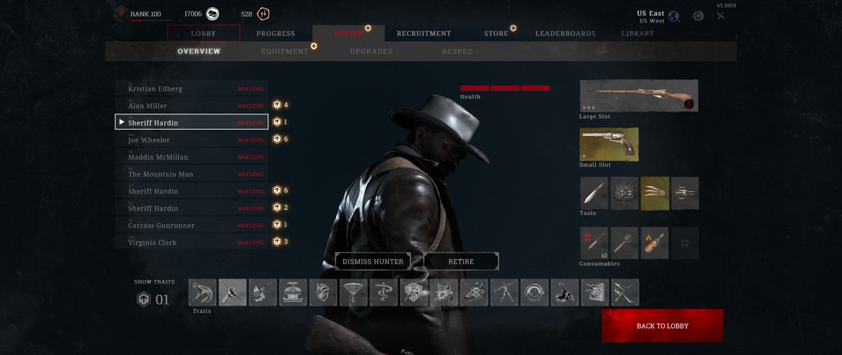 Turudo's tweet image. Finally hit 10 max level hunters at a time in Hunt Showdown. This is good game.