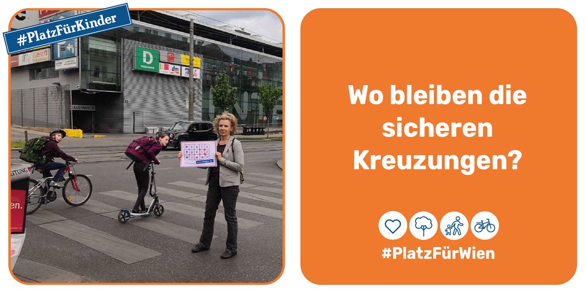 Kinder und Jugendl. wünschen sich sichere Kreuzungen und kurze Ampelphasen!
Denn an vielen Kreuzungen müssen sie sich oft bis weit auf die Fahrbahn hinauswagen, um herannahende Autos überhaupt zu sehen.
Wir wollen das ändern! #SichereKreuzungen

#PlatzFürWien #PFW #PlatzFürKinder