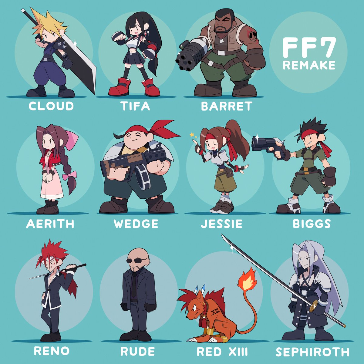 Famy ふぁみ على تويتر Ff7のキャラいっぱい描いた アバランチのメンバー好き