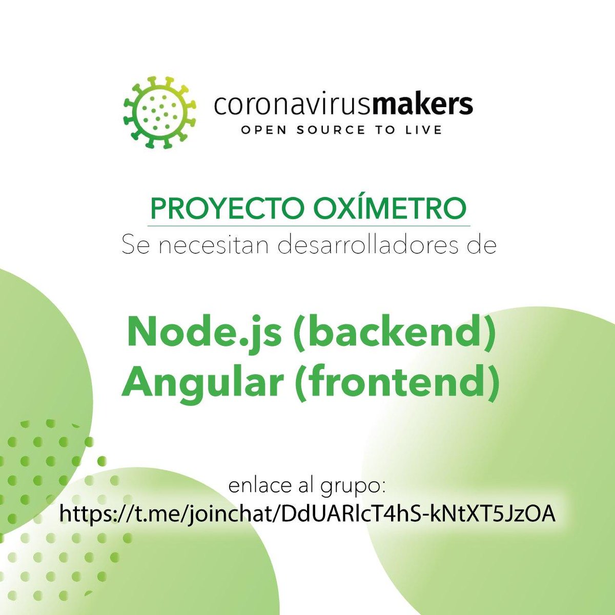 En CoronavirusMakers buscamos #voluntarios para desarrollar el proyecto #oxímetro. Si puedes colaborar únete en el grupo de Telegram:
t.me/joinchat/DdUAR…