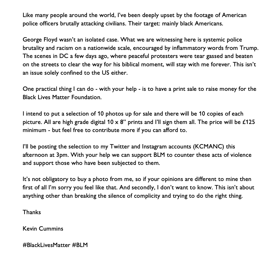 I'm going to have a print sale from 3pm today. All the information is attached. It's a fund raiser for #BlackLivesMatterUK #BLM . There will be 10 photos and 10 copies of each. Please read and retweet. Thank you.